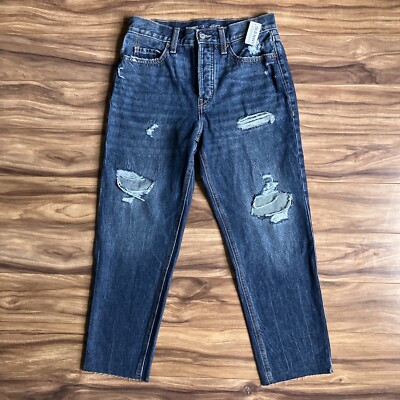 Old Navy Jeans Womens 4 Petite Blue Sky High Straight Medium Wash Distressed NEW
