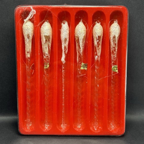 Kurt Adler 6 Count Box Clear Glass Twisted Icicles Christmas Ornament ~ 6 In 6” - Picture 1 of 4
