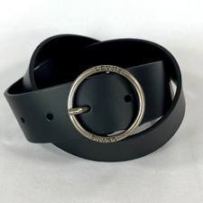 Levis Unisex Black Bovine Leather Belt with Round Silver Buckle Logo Size 75/30