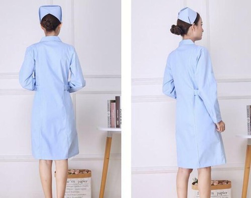 Women Stand-up collar Nurse Doctor Beautician Lab Long Coat Work Clothes - Picture 5 of 8