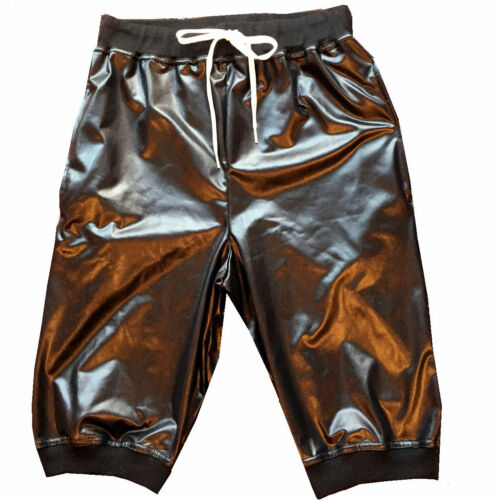 MENS WET LOOK SHINY SPORTS GYM RUN TRACKSUIT CUFFED SHORTS JOGGERS PANTS S - 4XL - Picture 5 of 6