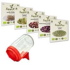 Keimglas Bio Keimsprossen- Sprossenglas Set mit 5 Tüten Keimsaat Microgreens Top