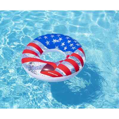 Lot of 2 Swimline Inflatable Americana Glitter Rings 36'' Swim / Lounge Patriotic