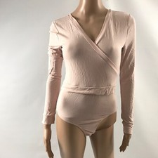BCBG Max Azria Women S Knit Bodysuit Top LongSleeve Pink Shirt Blouse V-neck New