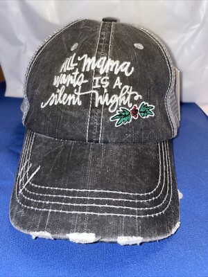 Katy Did Women s Trucker Hat All Mama Wants Is A Silent Night Distressed Mesh 