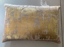 Michael Aram Distressed Metallic Lace Decorative Pillow, 14x20”, Beige/Gold 👍