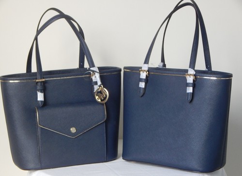 NWT MICHAEL KORS SAFFIANO FRAME MD PKT MF LEATHER TOTE BAG In NAVY - Picture 4 of 6