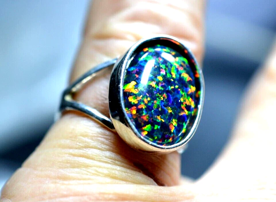 3.70 CT AAAA LARGE AUSTRALIAN BLACK OPAL LAB CREATED 925 STERLING