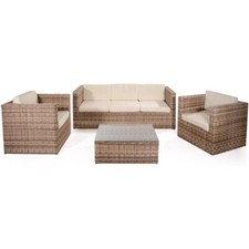 SET SALOTTO DA GIARDINO CAPRI DIVANO 3 POSTI 2 POLTRONE 1 TAVOLINO NATURALE/ECRU