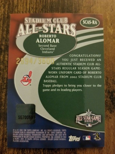 2002 Stadium Club All Star Relic Roberto Alomar - 2694/3600 - Picture 2 of 2
