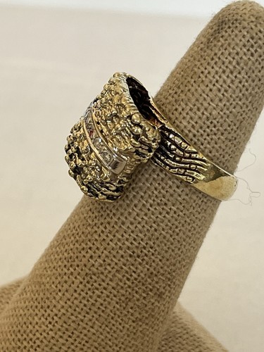 MCM Vintage 14K Gold Ring Abstract Wide Modernist Brutalist Bark Diamond 11g - Picture 3 of 18