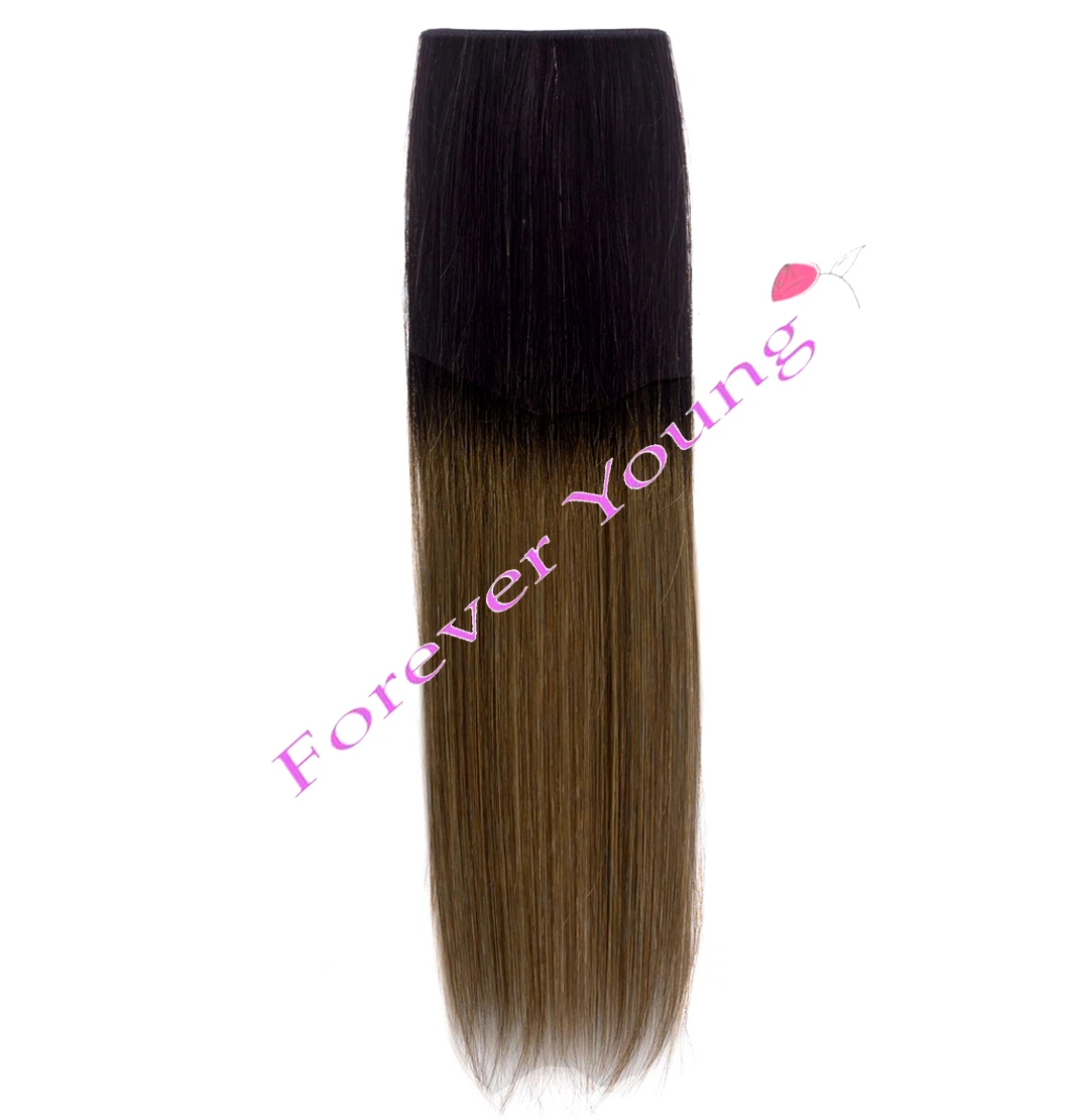 Natural Black to Light Brown Clip in Dip Dye Ombre Remy Human Hair