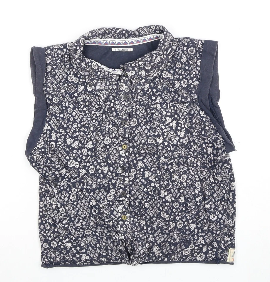 SoulCal & Co Women's Blue Floral Button-Up Top, Size 10 - Image 2 of 4