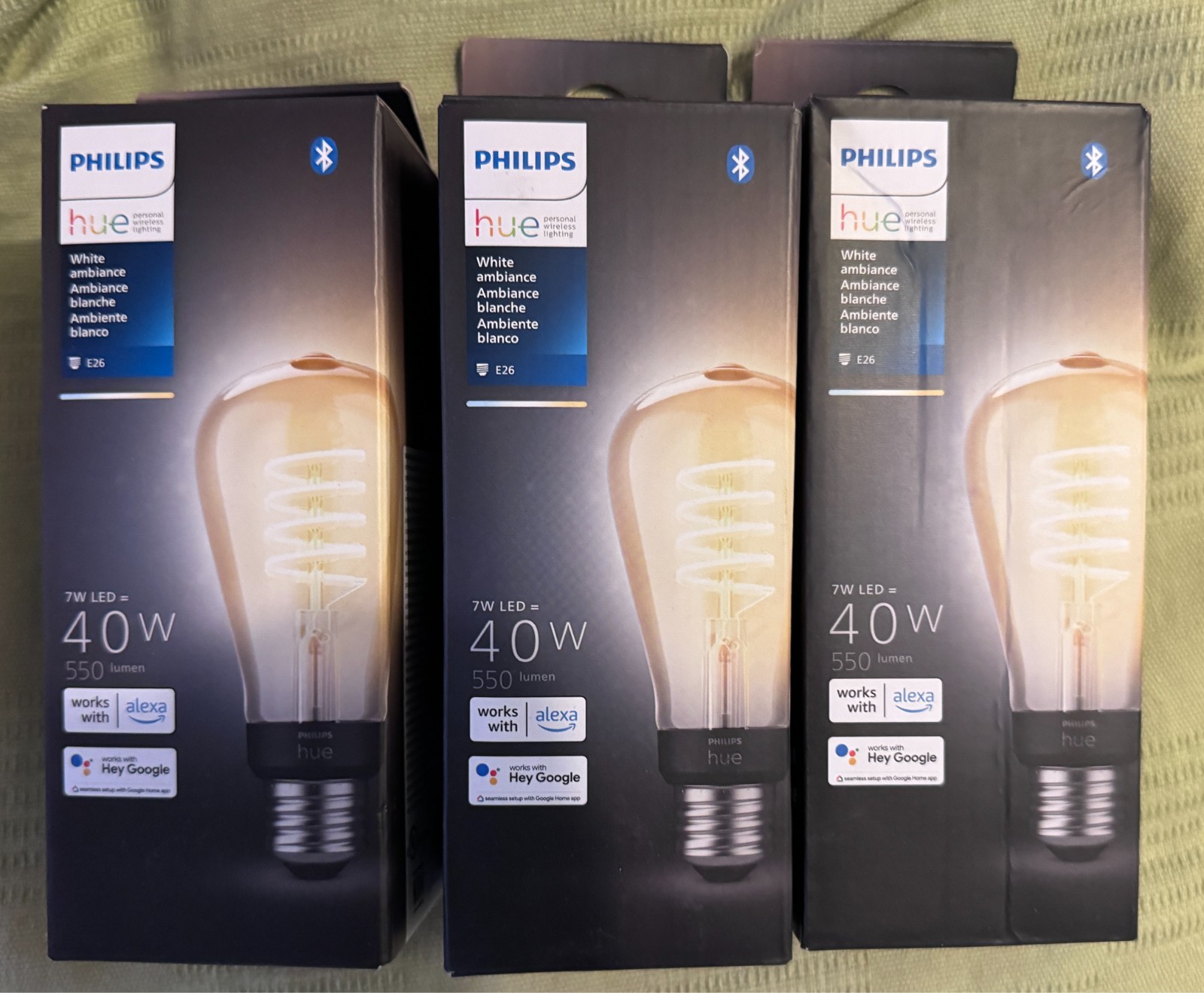 LOT OF 3 - BRAND NEW - Philips Hue 40w White Ambiance Filament LED Smart Bulbs