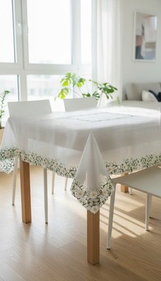 Ivory Floral Sheer Embroidered Tablecloth by Decorating Touch  70'' x 102''