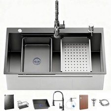 Stainless Steel Kitchen Sink with Faucet: 30-Inch Drop In Single Bowl Farmhou...