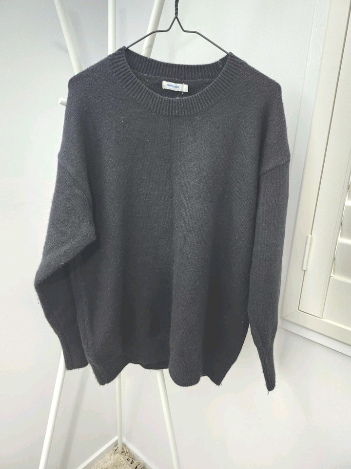 Valleygirl Black Knit Acrylic Blend Crew Neck Long Sleeve Jumper Size L