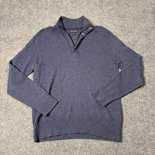 Banana Republic Sweater Mens Large Blue Wool 1/4 Zip Mock Neck Italian Yarn