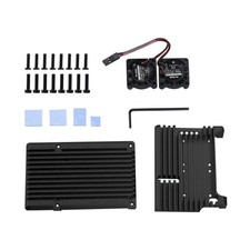 Metal Black Case Shell Box W/ Dual Fan Heatsink For Raspberry Pi 4 Model B 4B