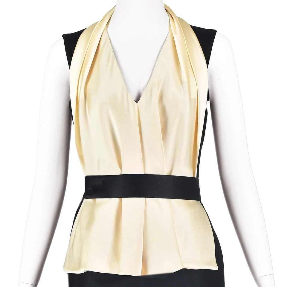 Vestido de cóctel CAROLINA HERRERA negro de seda con babero Charmeuse marfil talla 4 nuevo con etiquetas Foto 2 de 4