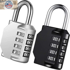 Combo Lock for Lockers, 4 Digit Combination Padlock, 2 Pack Pad Locks with Code