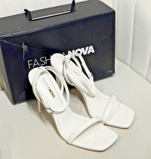 Fashion Nova Serefina Square Toe Ankle Strap Heel White Size 7 3.5" Heel Height