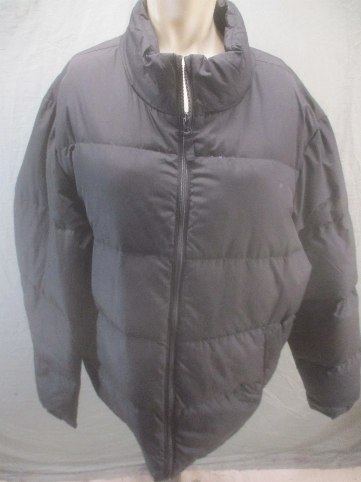 Lands End Size L Mens Black Down Full Zip Collared Quilted Casual Jacket 533