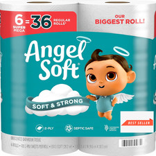 Angel Soft Toilet Paper, 6 Super Mega Rolls  36 Regular Rolls, Soft and Strong