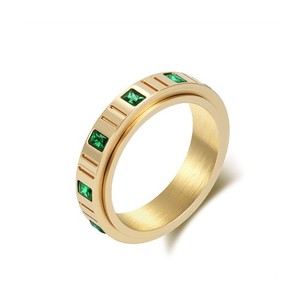 Authentic Rotatable Green Zircons Ring Gold Plated Decompression Tail Ring