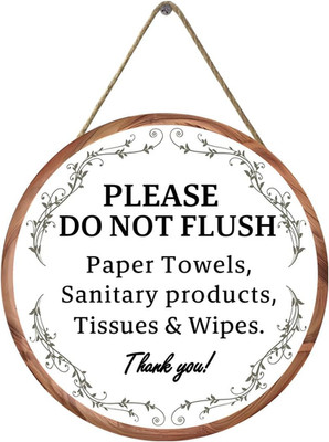 Vintage Style Warning Sign Plaque: Do Not Flush Paper Towels, Sanitary Products,