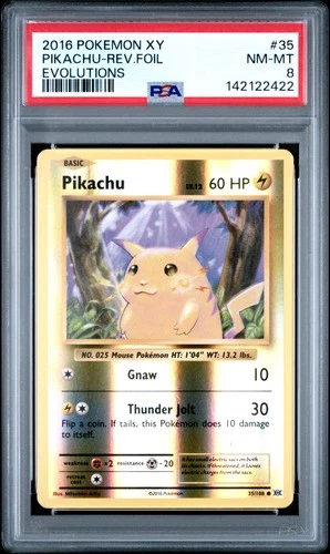 2016 POKEMON XY EVOLUTIONS #35 PIKACHU-REVERSE FOIL PSA 8