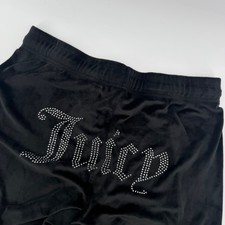 Juicy Couture Sleep Pant Women Large Black Velour Rhinestone Wide Leg Y2K Lounge