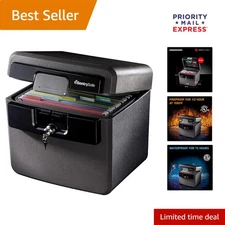 All-in-One Fireproof/Waterproof Safe - Black Protected Storage with Key Lock