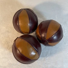 Set/3 - 2 Tone Brown Faux Leather Decorative Orb Sphere Balls 4” D Library Den