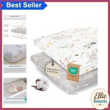 Pack n Play Sheets 2 Pack 38x26 Cotton Blend Floral Fitted Mini Crib Playard