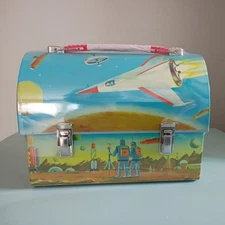 Astronauts Domed Metal Lunchbox Vintage Repro by G Whiz Outer Space Rocket SciFi