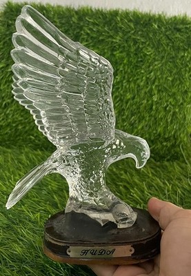 Vintage clear crystal eagle statue with spread wings crafted artificial decor