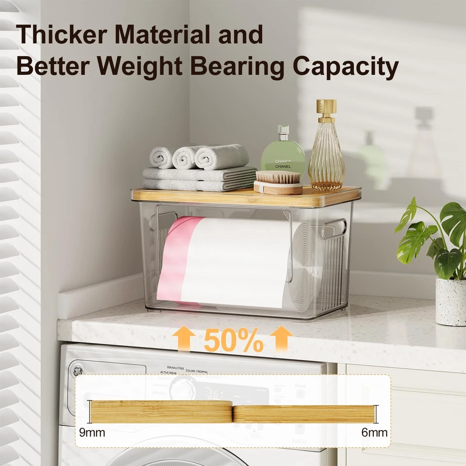 Paquete de 2 soportes para bolsas de basura con tapa de bambú, rollo dispensador de bolsas de basura apilables H... Foto 4 de 4