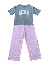 Art Class Girls "Weekend" Gray T-Shirt  Pink Striped Pajama Pants Set Medium