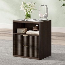 Modern Nightstand With 2 Drawers Fluted Bed Side Table with Outlet