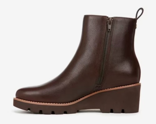 Vionic Aria Wedge Ankle Bootie Boot Dark Brown Leather Women's Size 10 NEW - Picture 2 of 9