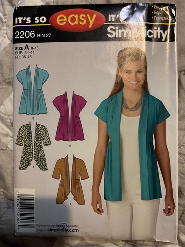 Simplicity Pattern 2206 Size 8-18 Easy Open Front Knit Cardigan Over Shirt - 第 1/2 張圖片