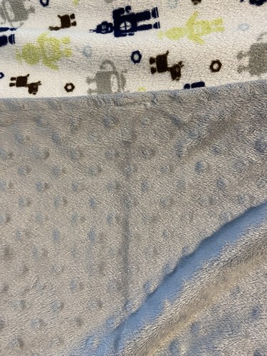 Circo Target Robot Spacemen Puppy Dog Baby Blanket Grey Blue Green Minky Dot - Picture 2 of 2