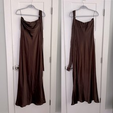 Reformation Oren Silk Strapless Maxi Dress Brown Detachable Scarf NEW with tags