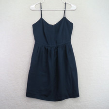 J.Crew Dress Womens 2 Navy Blue Spaghetti Strap V Neck Fit & Flare Pockets Lined
