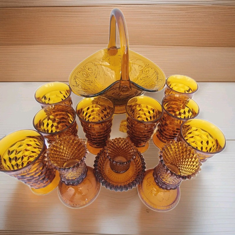 Amber Indiana Glass "Golden Elegance" pattern set with basket