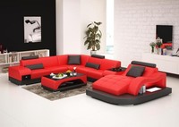 Ledersofa Couch Wohnlandschaft Ecksofa Eck Garnitur Design Modern Sofa +Usb Rot