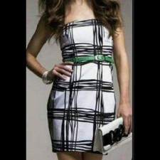 Express Design Studio sz 12 White Black Sketch Windowpane Plaid Strapless Dress