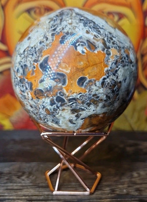 Rare Money Agate Crystal Sphere 72mm 446g & Rose Gold Stand