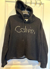 Calvin Klein Jeans Women's Black Speckled Logo Pullover Hoodie Drawstring Size L